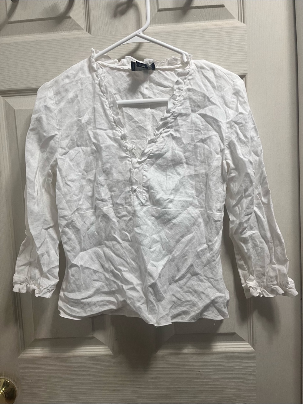 White Ruffled V-Neck Women's Top
